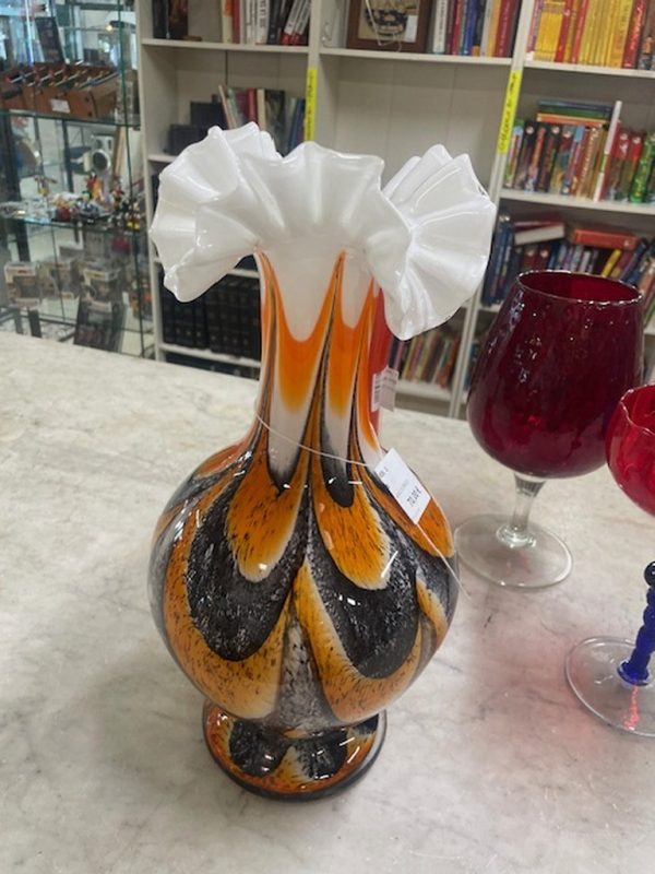 Vaso Bianco Onde Arancio Grigio - immagine 3