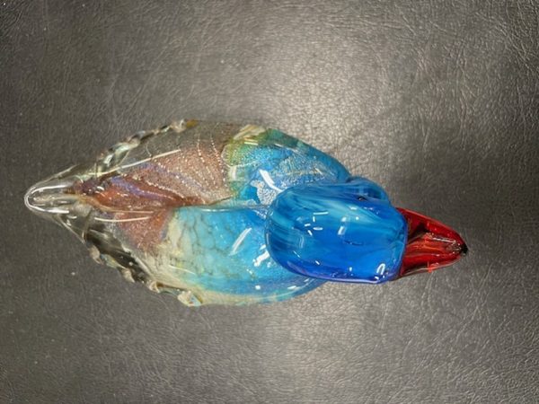 Anatra Vetro Colorato Azz Bianco Marroncino  Becco Rosso - immagine 6