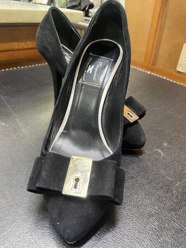 Decollete Nero Scamosc Elisabetta Franchi 38 Fiocco Serratura Metallo