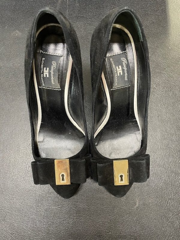 Decollete Nero Scamosc Elisabetta Franchi 38 Fiocco Serratura Metallo - immagine 3