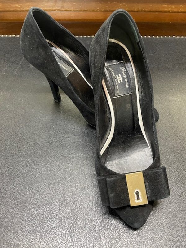 Decollete Nero Scamosc Elisabetta Franchi 38 Fiocco Serratura Metallo - immagine 5