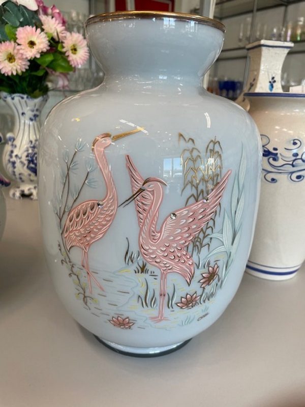 Vaso Vetro Azzurro Polvere Strass Fenicotteri