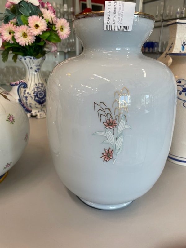 Vaso Vetro Azzurro Polvere Strass Fenicotteri - immagine 2