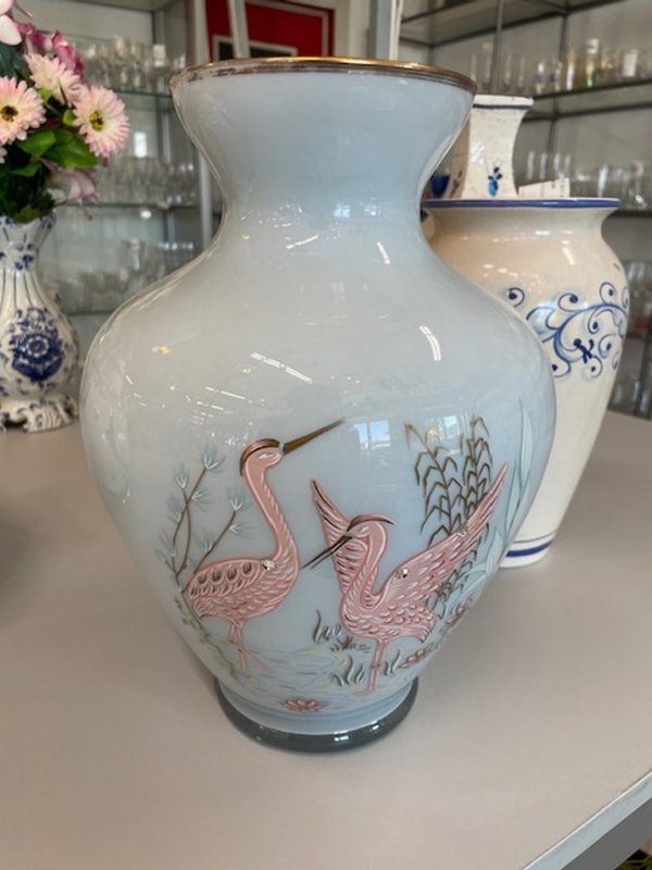 Vaso Vetro Azzurro Polvere Strass Fenicotteri - immagine 4
