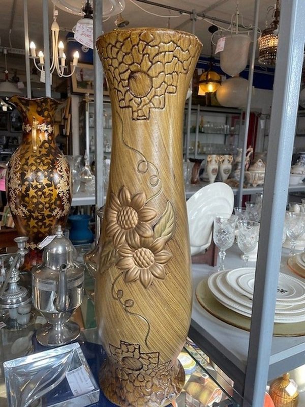 Vaso Alto Marrone Tipo Legno Ceramica