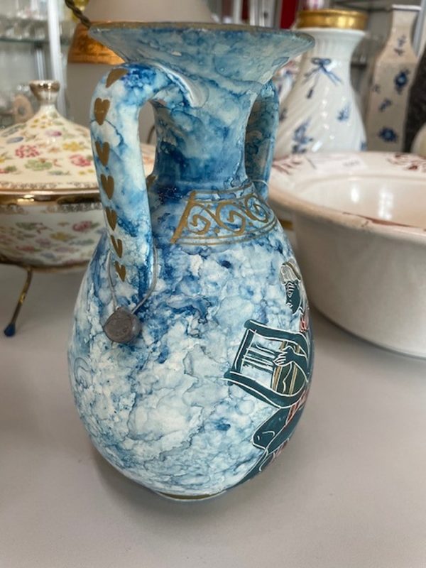 Vaso Ceramica Marmorizz Azzurro Stampe Greche - immagine 2